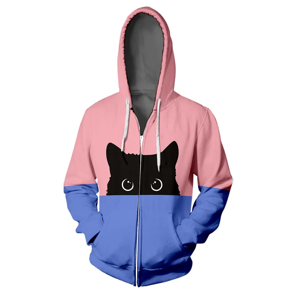 Peek a Boo Unisex Bi Color Cat Hoodie