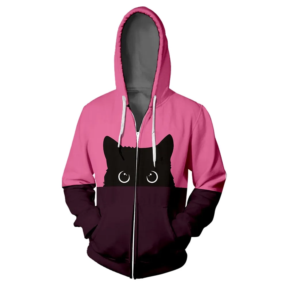 Peek a Boo Unisex Bi Color Cat Hoodie