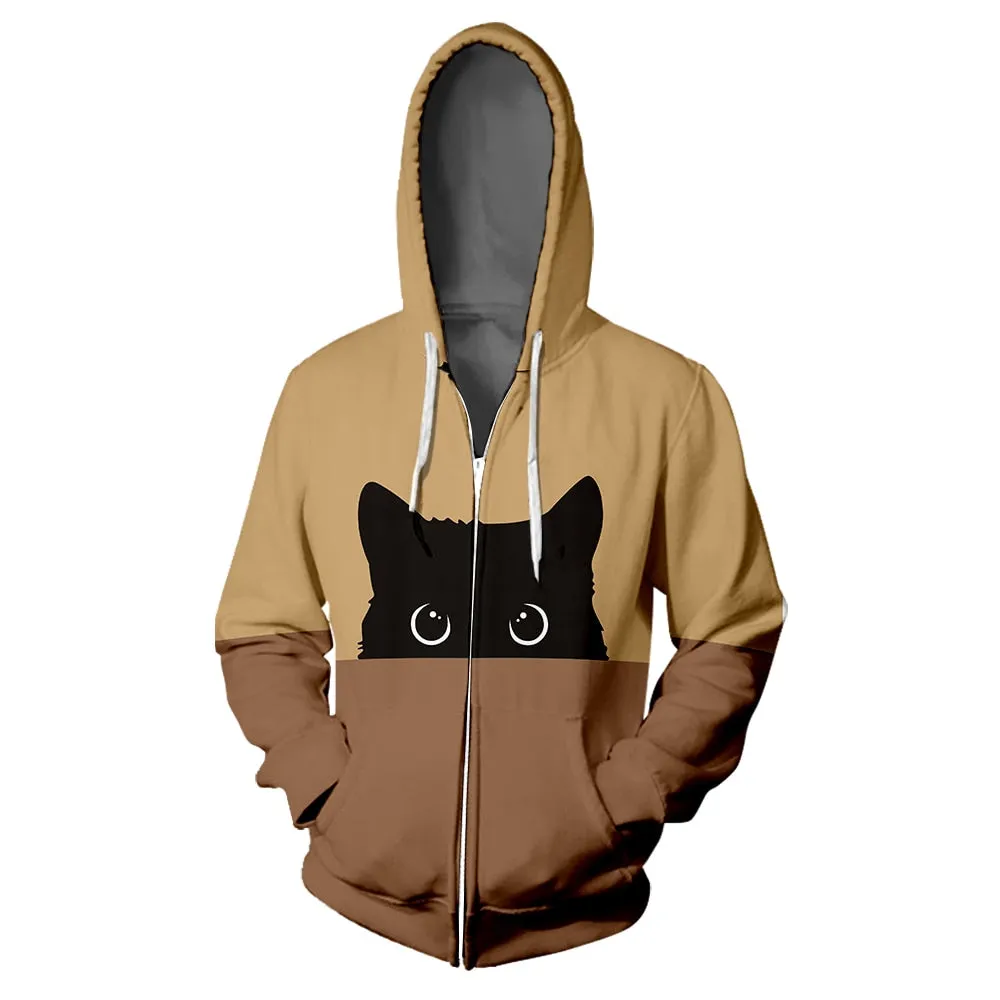 Peek a Boo Unisex Bi Color Cat Hoodie