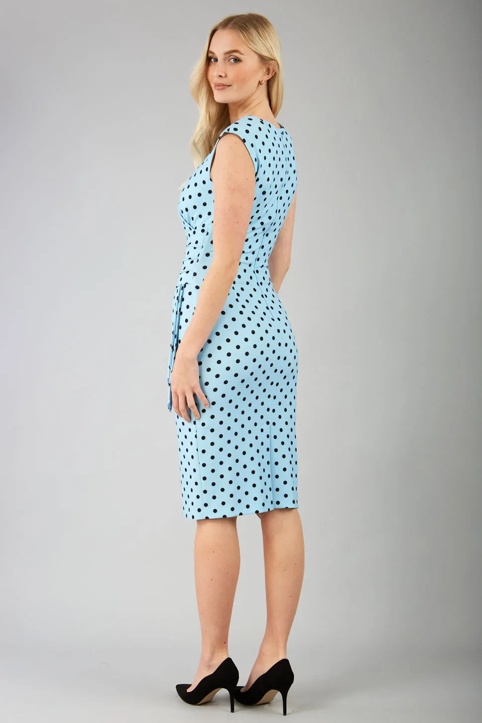 Perry Polka Dot Print Sleeveless Pencil Dress