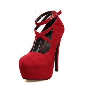 Plus Size 34-42 14cm Thin Heels Women Platform Pumps Cross Strap High Heels Shoes Woman Sexy Night Club Women's Shoes