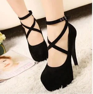 Plus Size 34-42 14cm Thin Heels Women Platform Pumps Cross Strap High Heels Shoes Woman Sexy Night Club Women's Shoes