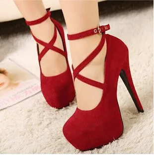 Plus Size 34-42 14cm Thin Heels Women Platform Pumps Cross Strap High Heels Shoes Woman Sexy Night Club Women's Shoes
