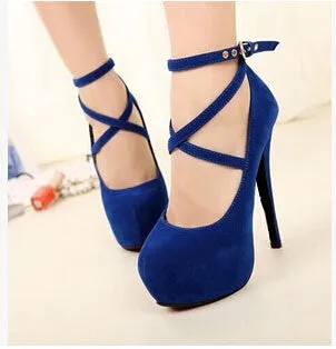 Plus Size 34-42 14cm Thin Heels Women Platform Pumps Cross Strap High Heels Shoes Woman Sexy Night Club Women's Shoes