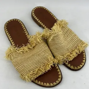 Proud Mary Anthropologie Footwear Raffia Fringe Slide Sandals