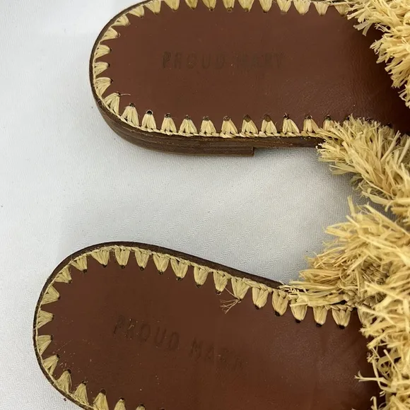 Proud Mary Anthropologie Footwear Raffia Fringe Slide Sandals