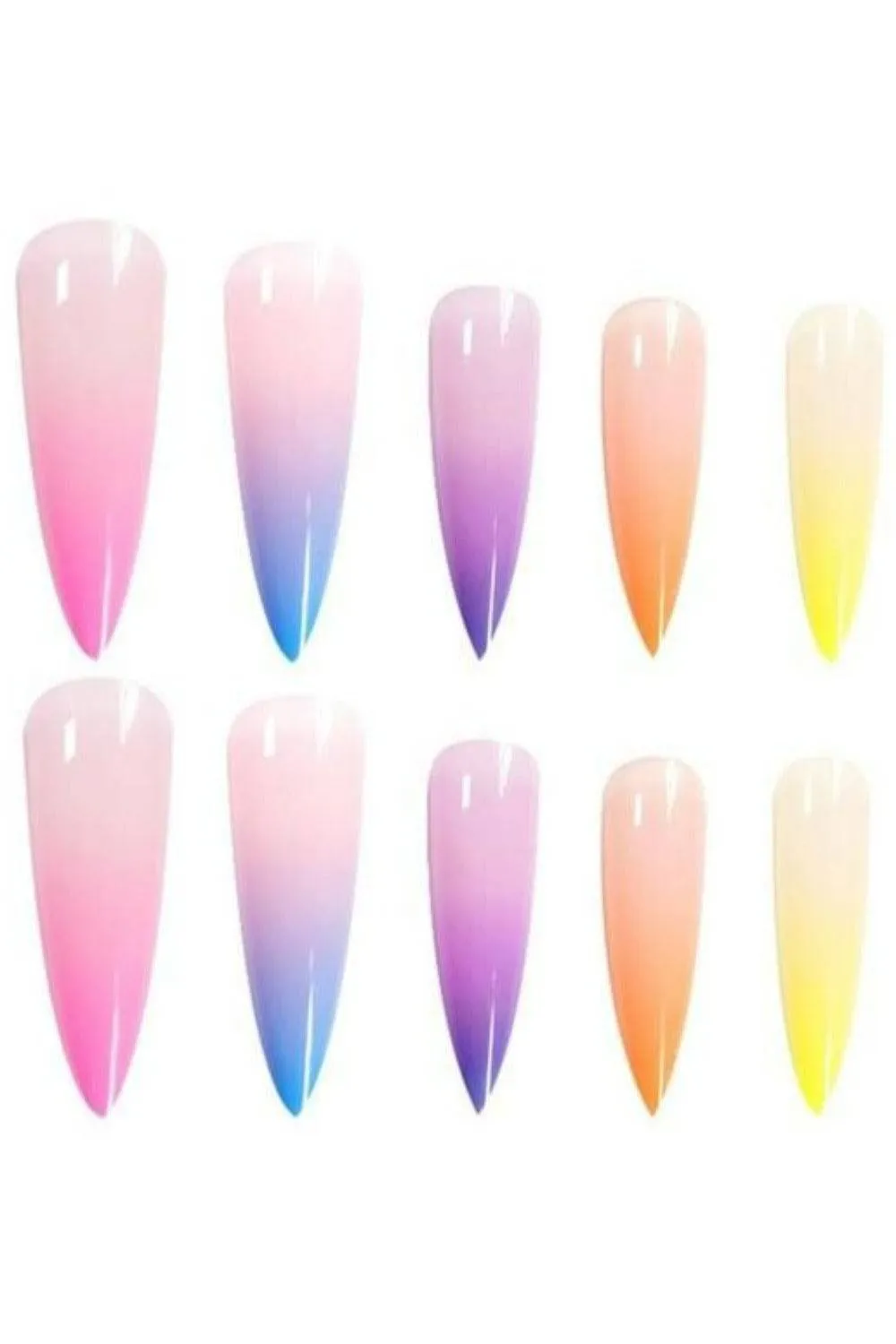 Rainbow Ombre Press On Nails Glossy Stiletto Tip Nail Kit