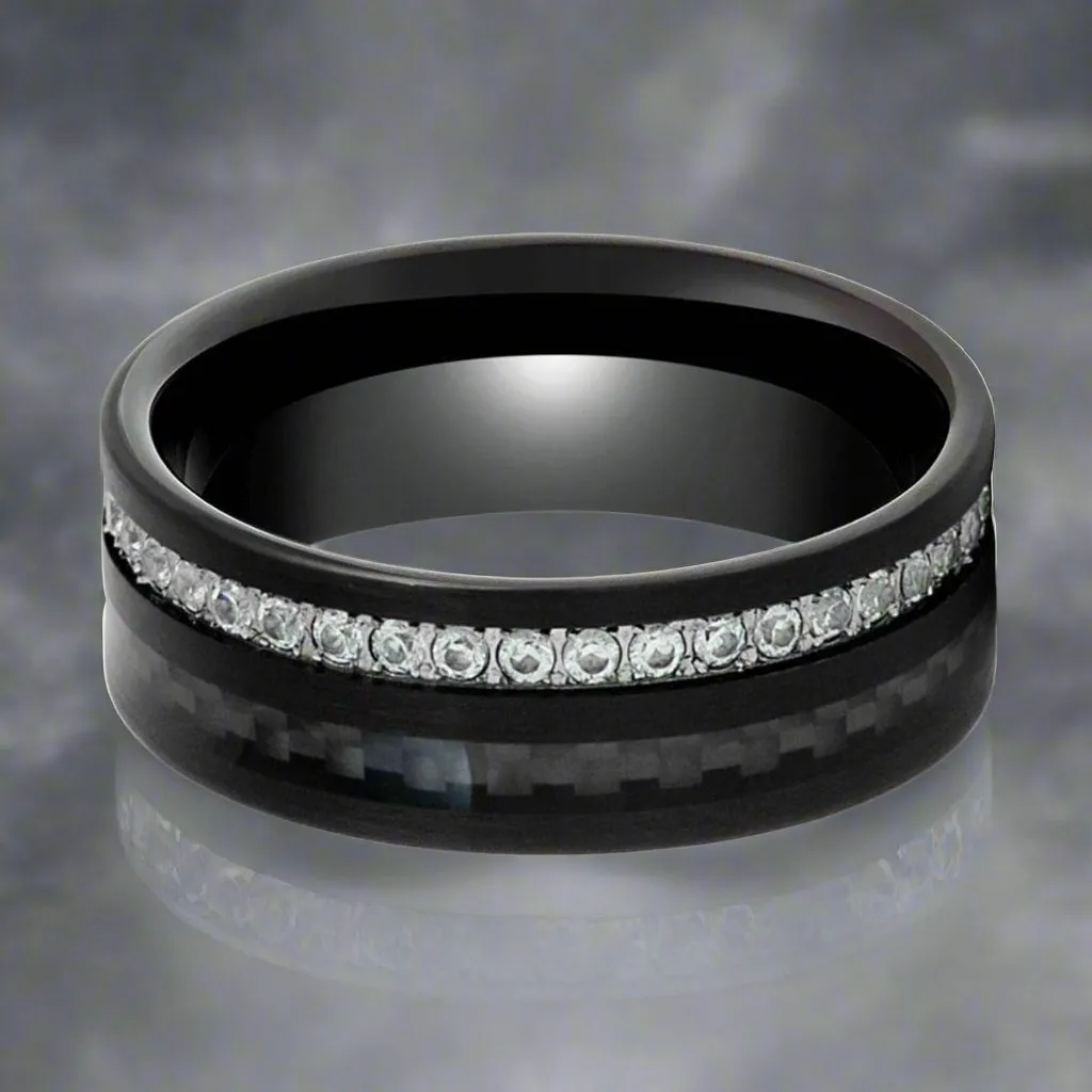 REACTOR | Black Tungsten Ring, Black Carbon Fiber and Eternity White CZ Inlay