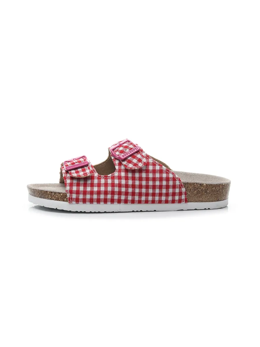 Red Tartan Gingham Double-Buckle Sandals Slides