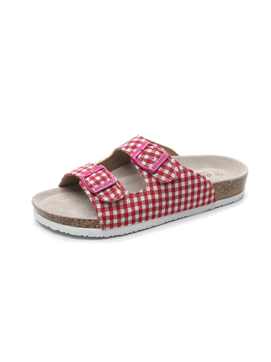 Red Tartan Gingham Double-Buckle Sandals Slides