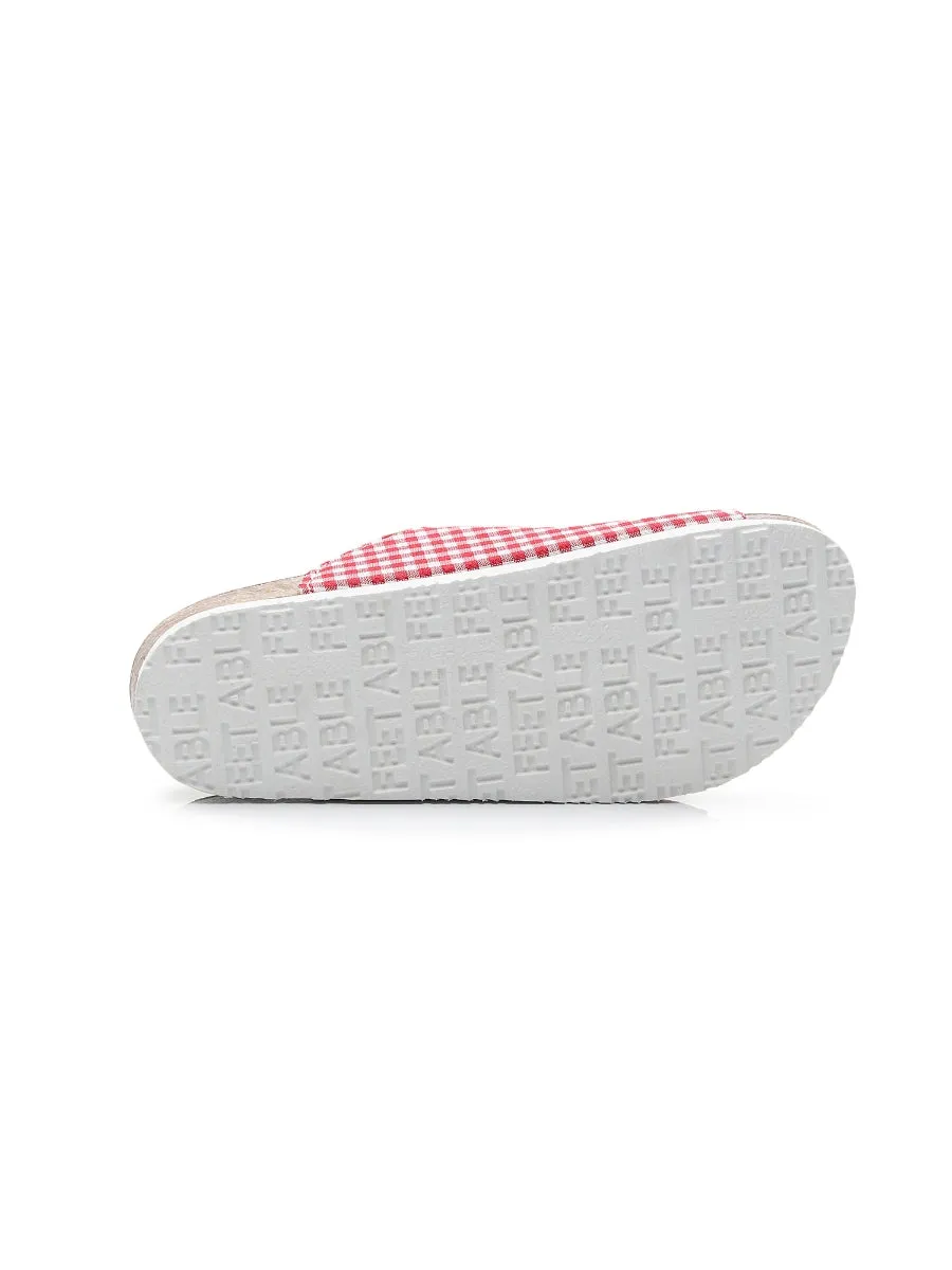 Red Tartan Gingham Double-Buckle Sandals Slides