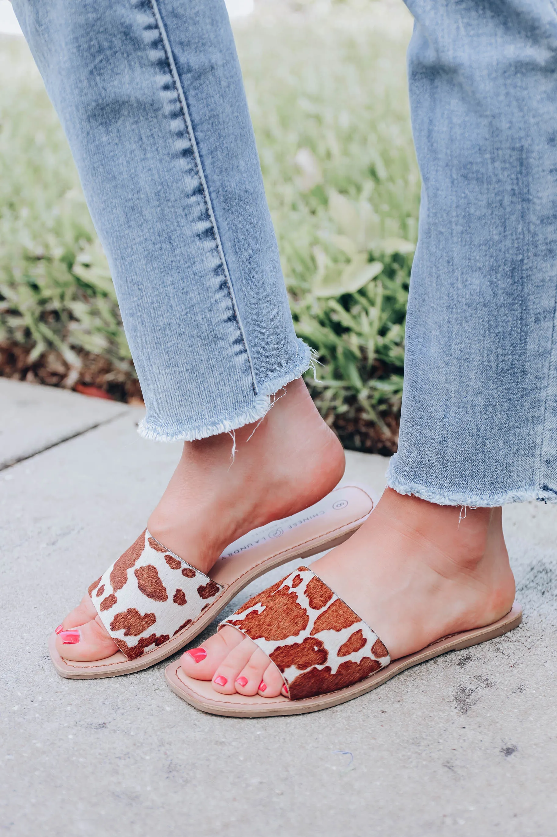 Regina Cow Print Slide by Chinese Laundry - Brown/Beige
