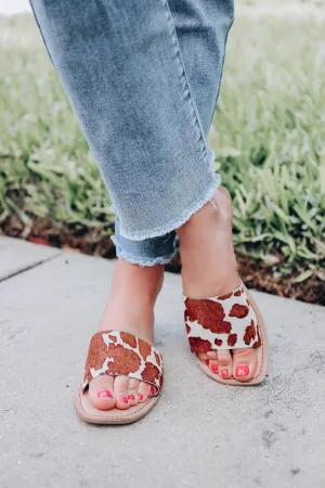 Regina Cow Print Slide by Chinese Laundry - Brown/Beige