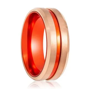 Reston Tungsten Ring Red Groove Center and Red Anodized Interior Sleeve - 8mm