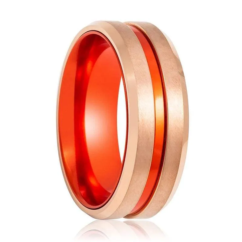 Reston Tungsten Ring Red Groove Center and Red Anodized Interior Sleeve - 8mm