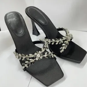 Rhinestone Square Head Open Toe High Heel Sandals