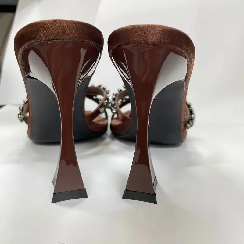 Rhinestone Square Head Open Toe High Heel Sandals