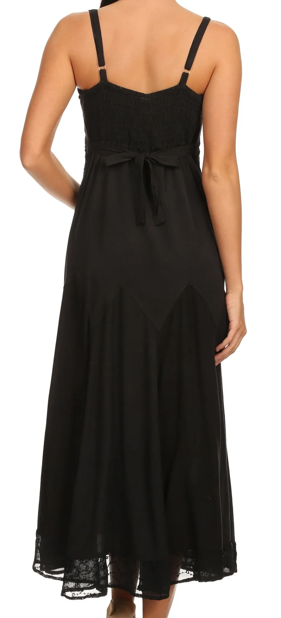Sakkas Iris Plaid Stonewashed Rayon Embroidered Adjustable Spaghetti Straps Dress