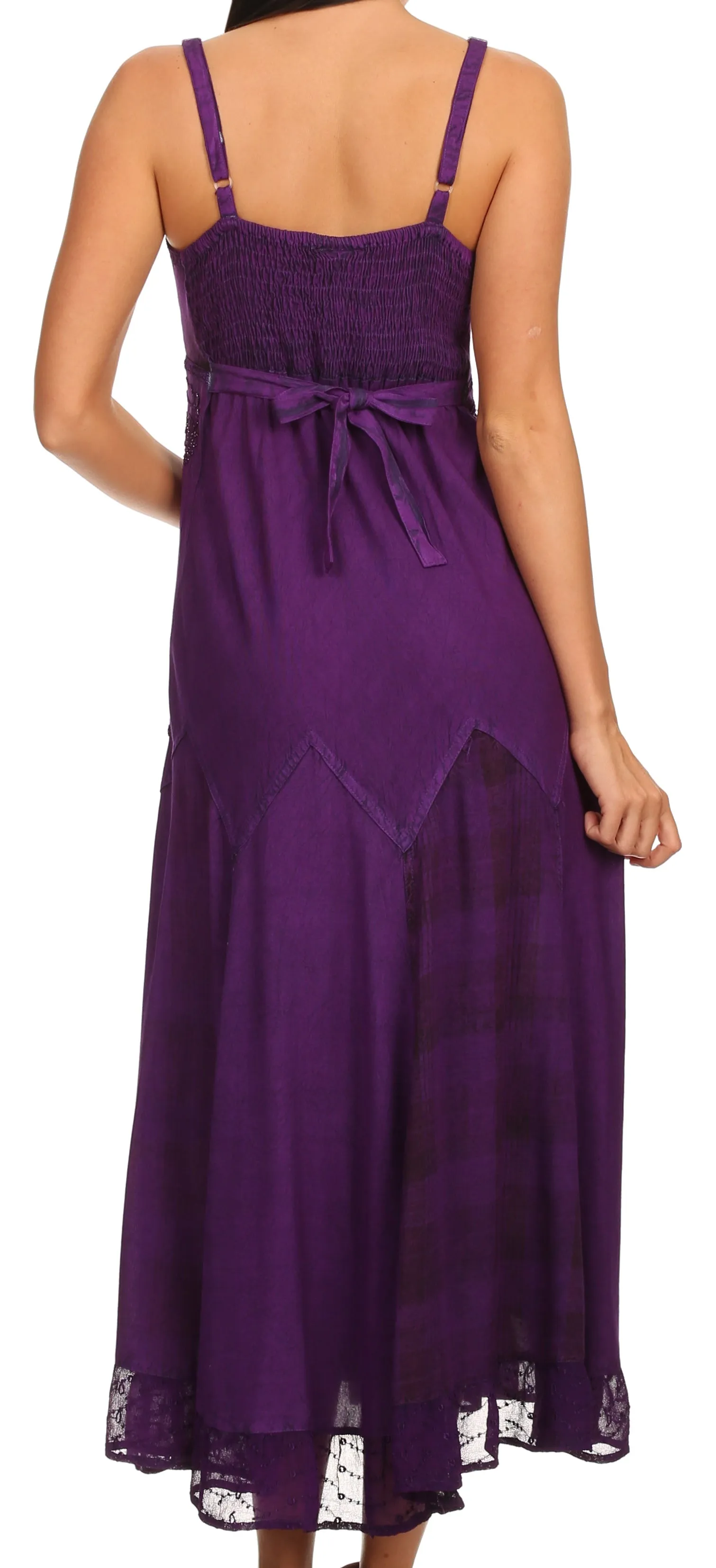 Sakkas Iris Plaid Stonewashed Rayon Embroidered Adjustable Spaghetti Straps Dress