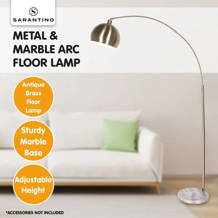 SARANTINO METAL ARC FLOOR LAMP ANTIQUE BRASS WITH MARBLE BASE