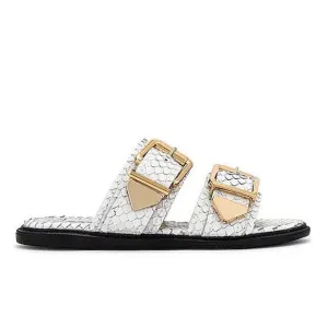 Schutz Shina White Snake Reptile Embossed Leather Slide Sandals