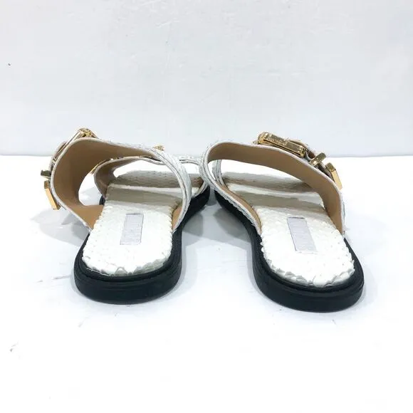 Schutz Shina White Snake Reptile Embossed Leather Slide Sandals