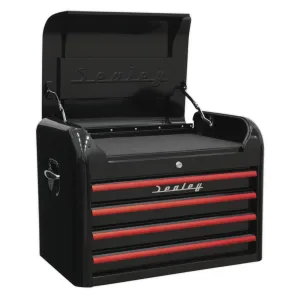 Sealey 4 Drawer Retro Topchest with Ball Bearing Slides - Black/Red - A