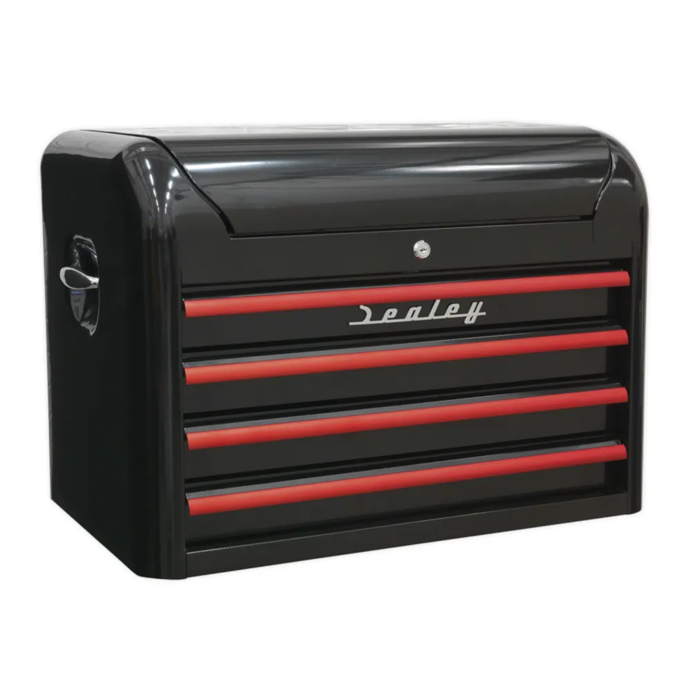 Sealey 4 Drawer Retro Topchest with Ball Bearing Slides - Black/Red - A