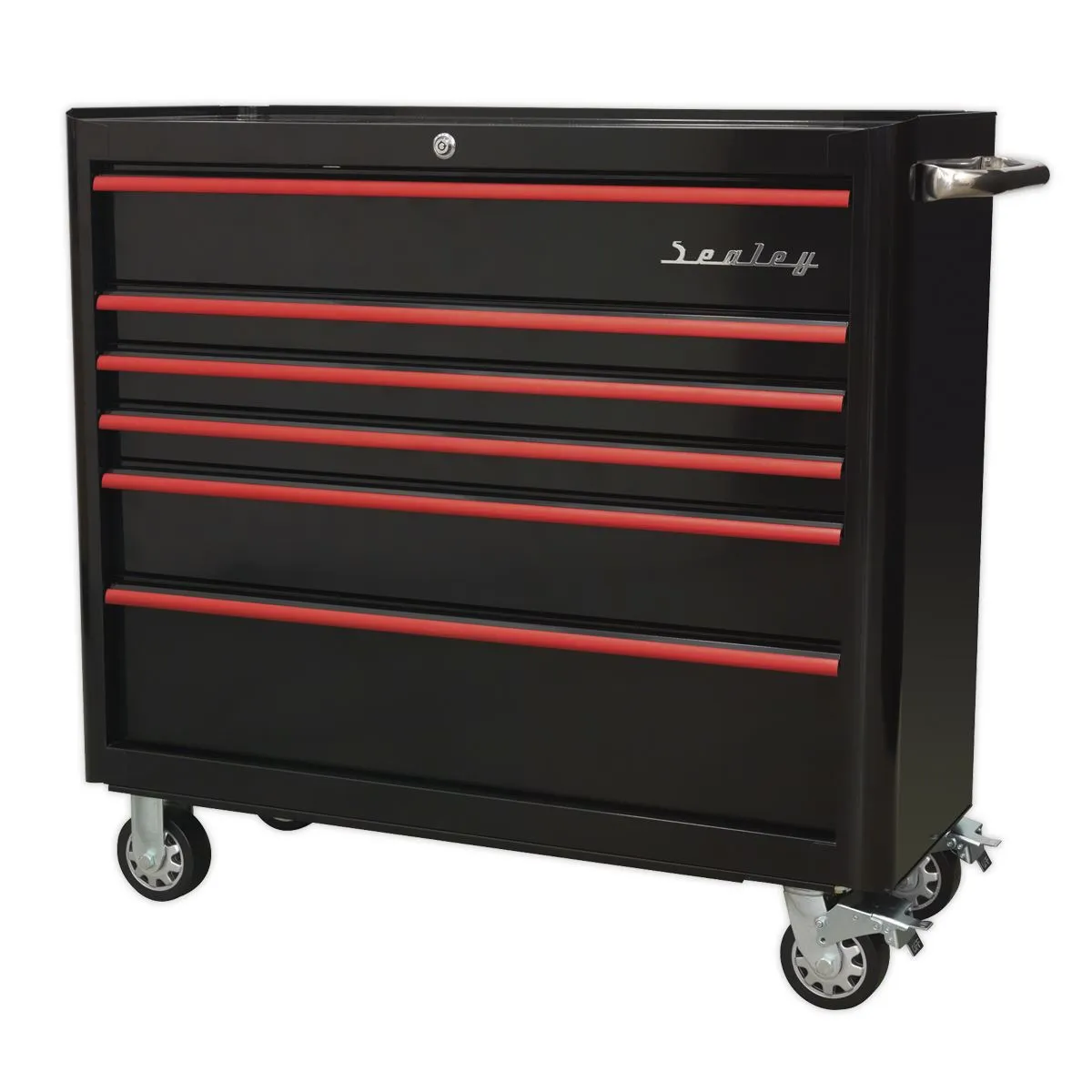 Sealey Premier Rollcab 6 Drawer Wide Retro Style - Black with Red Anodised Drawer Pulls
