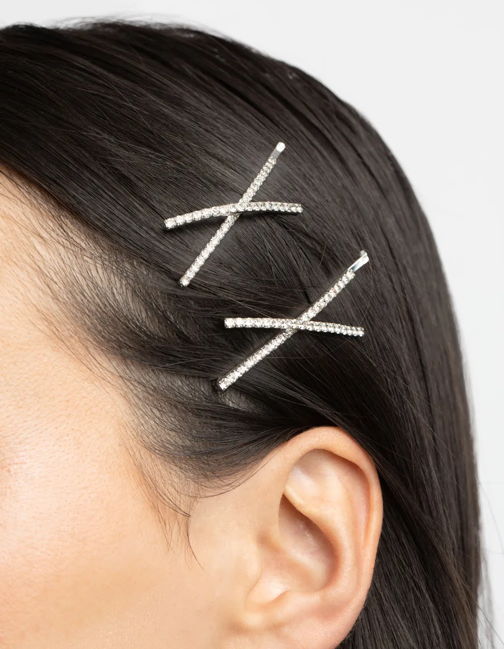 Silver Cross Diamante Hair Slide Pack