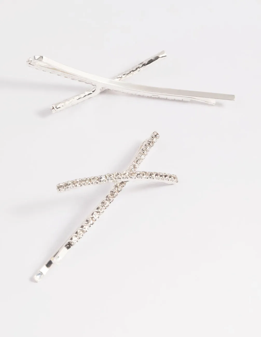 Silver Cross Diamante Hair Slide Pack