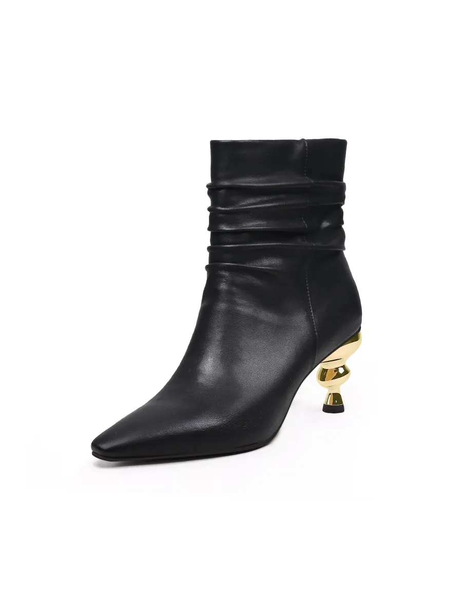 Slouchy Gold Kettle Heeled Black Ankle Boot