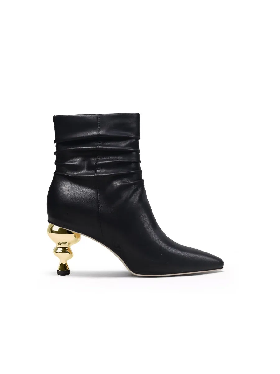 Slouchy Gold Kettle Heeled Black Ankle Boot