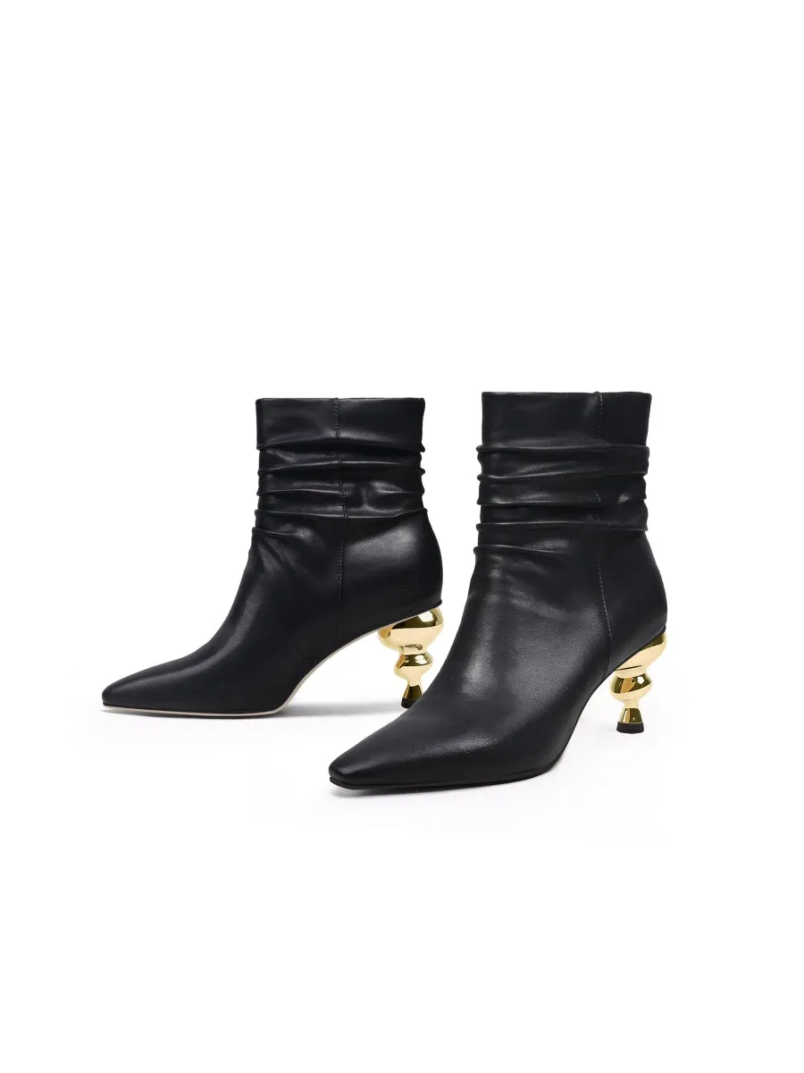 Slouchy Gold Kettle Heeled Black Ankle Boot