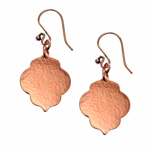 Small Hammered Copper Quatrefoil Dangle Earrings