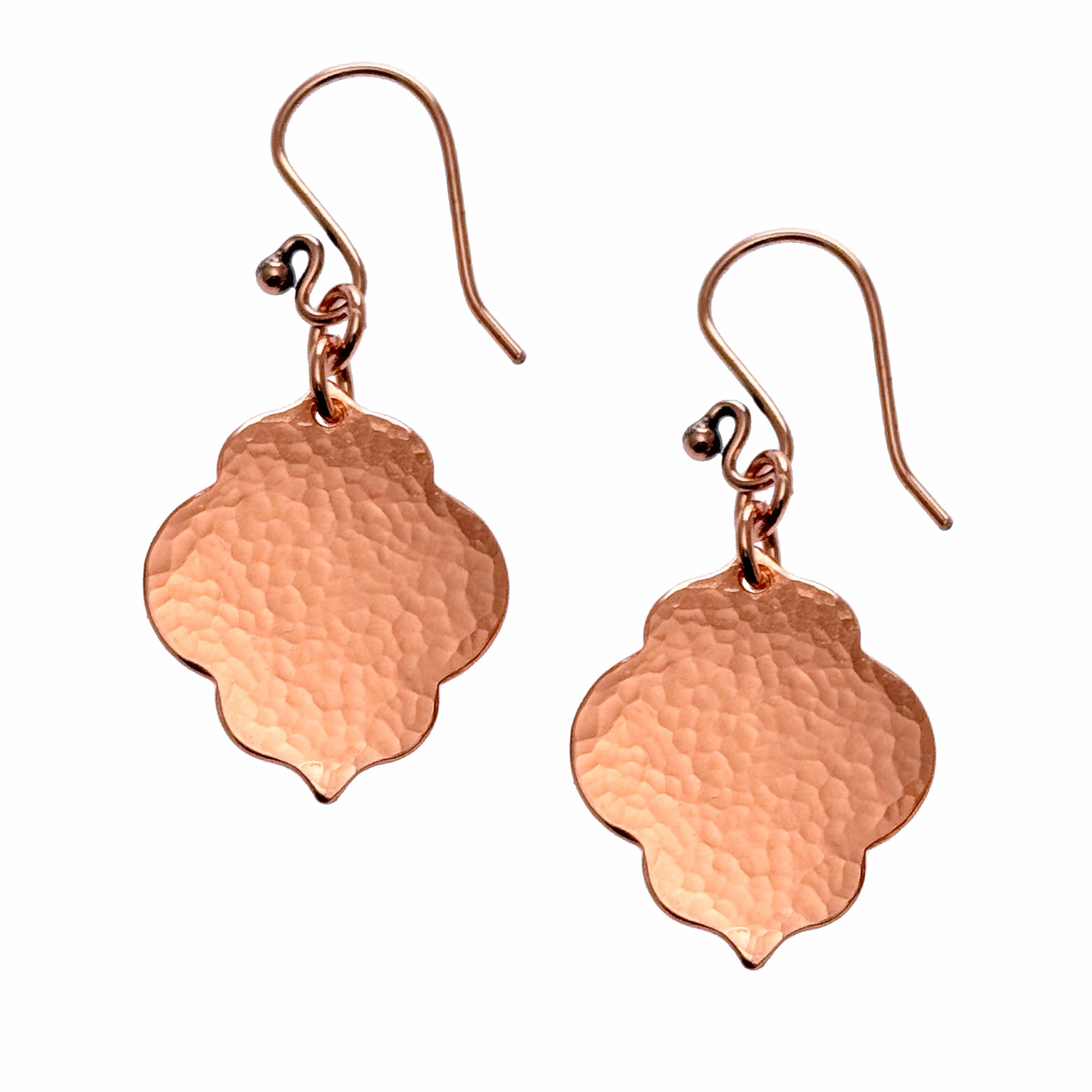Small Hammered Copper Quatrefoil Dangle Earrings