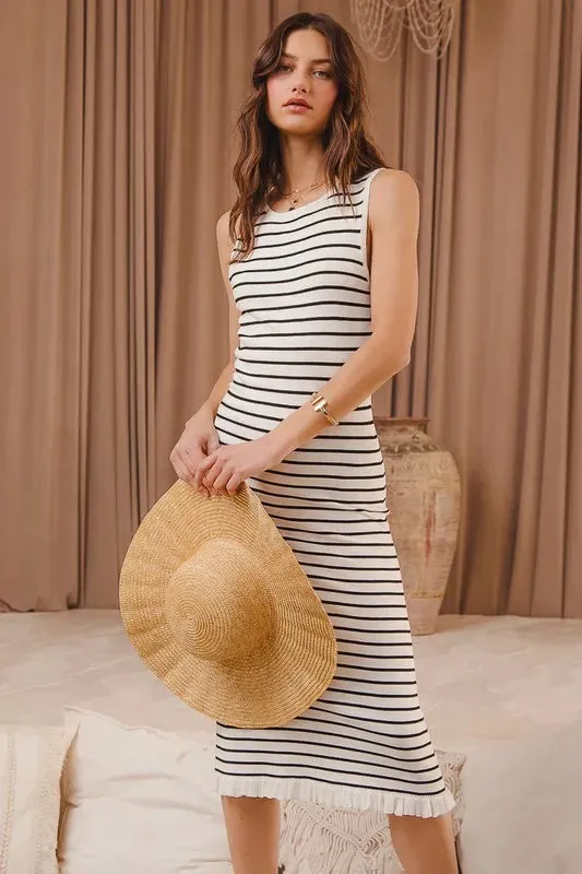 SO ME Stripe Sleeveless Sweater Knit Maxi Dress With Ruffled Hem