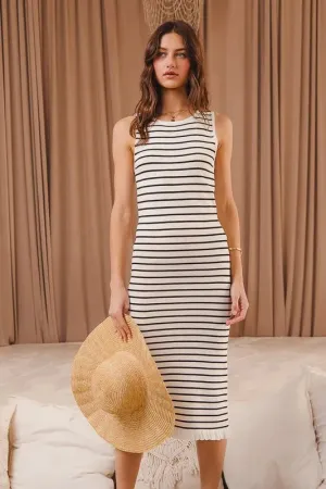 SO ME Stripe Sleeveless Sweater Knit Maxi Dress With Ruffled Hem