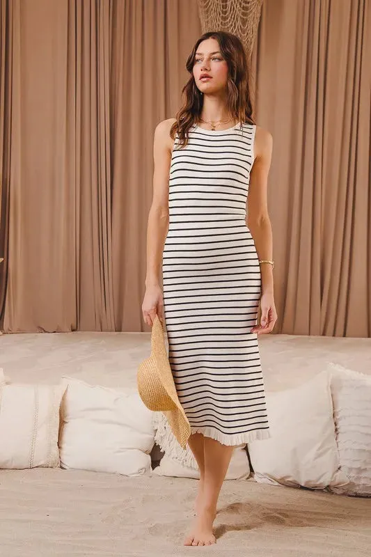 SO ME Stripe Sleeveless Sweater Knit Maxi Dress With Ruffled Hem