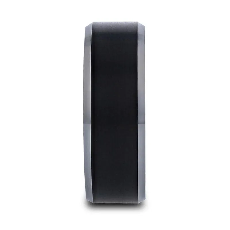 SPARTA Brushed Black Center Beveled Edges Titanium Wedding Ring  6mm & 8mm