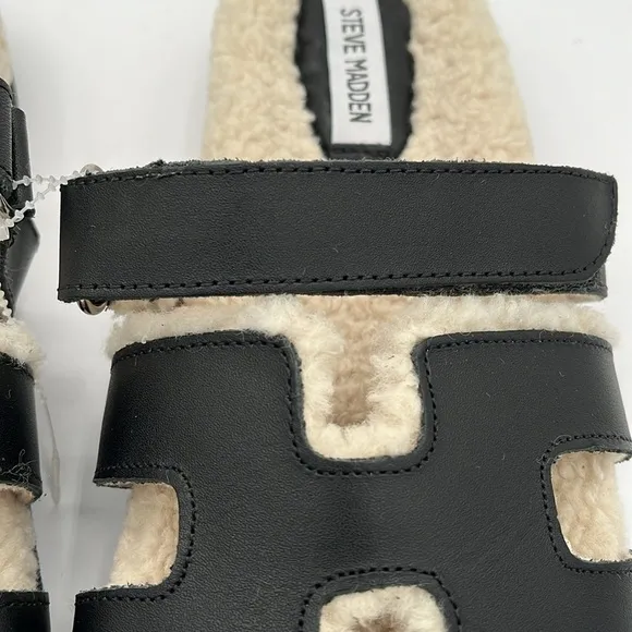 Steve Madden Mayven Faux Fur Leather Slide Sandals Women's Size 9.5