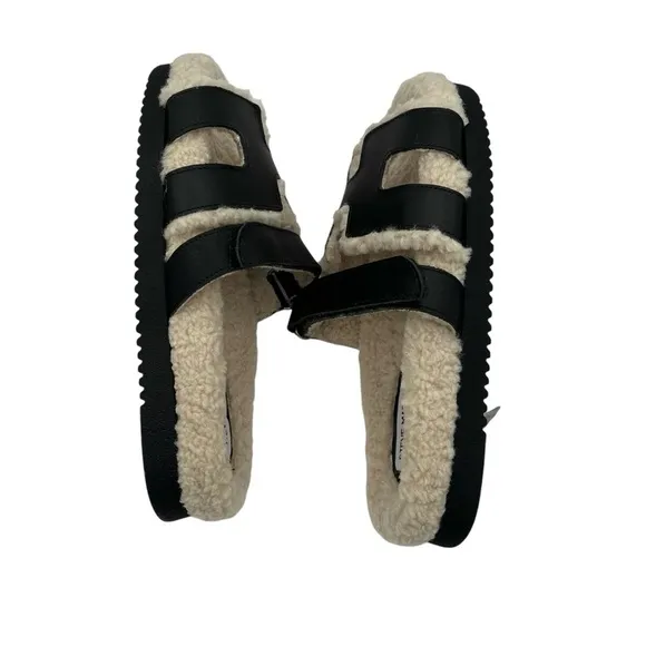 Steve Madden Mayven Faux Fur Leather Slide Sandals Women's Size 9.5