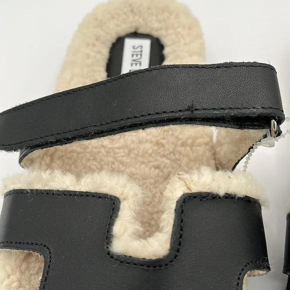 Steve Madden Mayven Faux Fur Leather Slide Sandals Women's Size 9.5