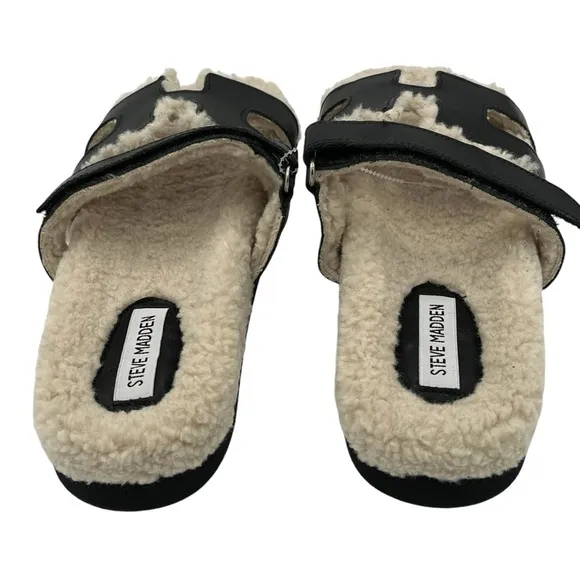 Steve Madden Mayven Faux Fur Leather Slide Sandals Women's Size 9.5