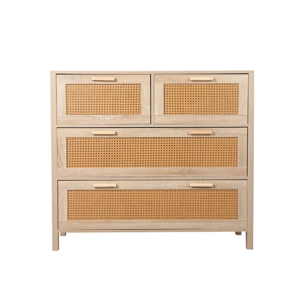 Storage Cabinet Rattan Dresser Chest of Drawers Tallboy Wooden 4 Drawers