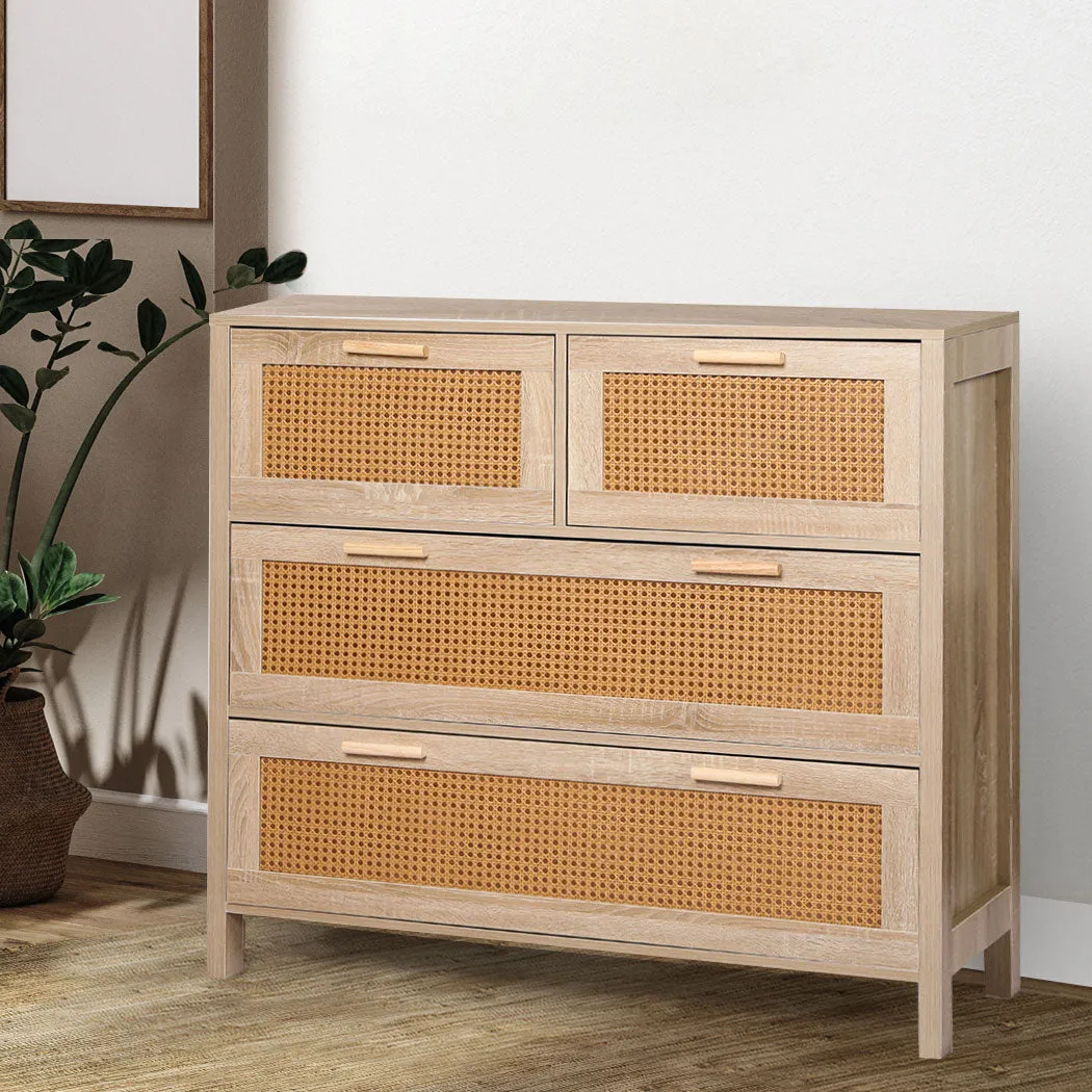 Storage Cabinet Rattan Dresser Chest of Drawers Tallboy Wooden 4 Drawers