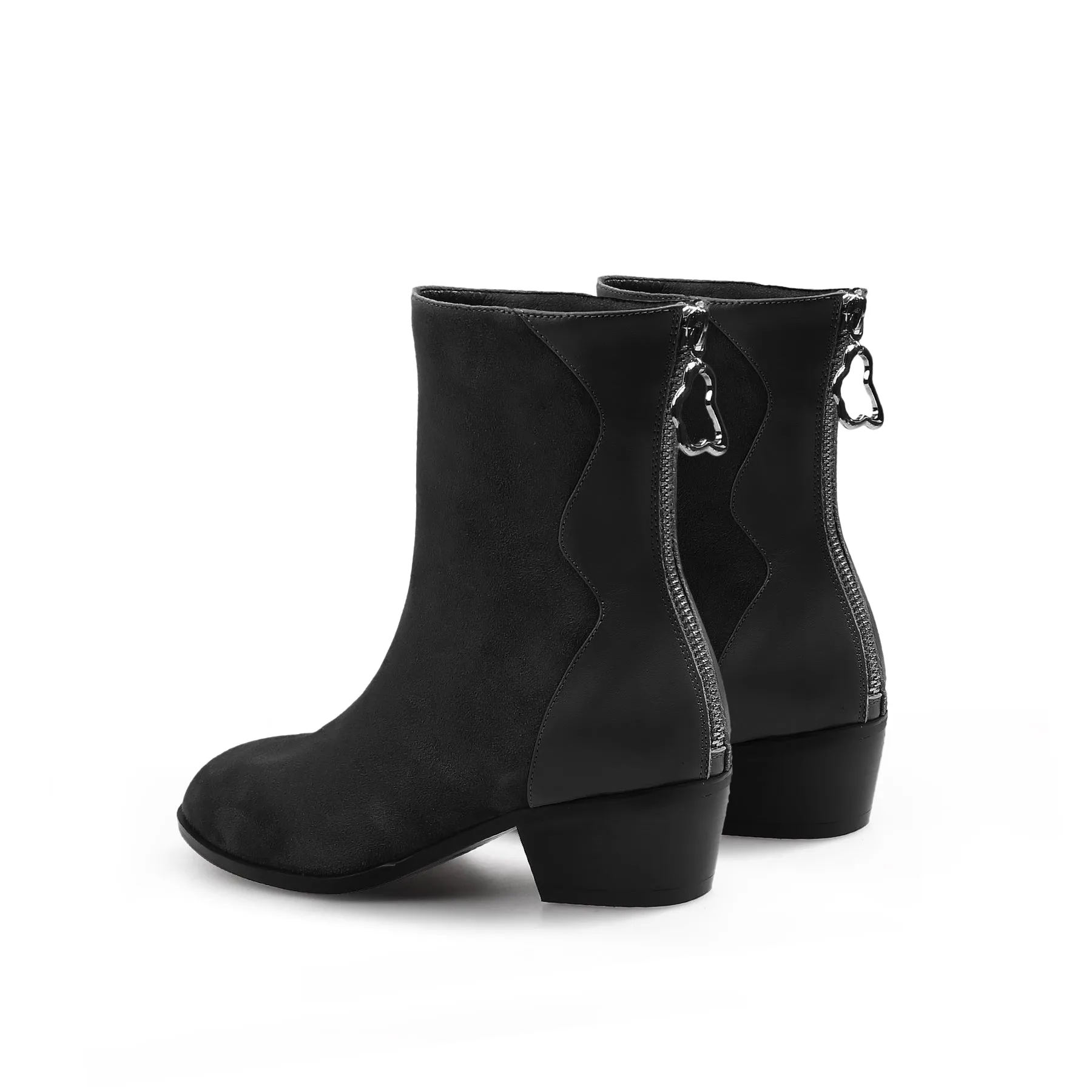 Suede Leather Ankle Boot - Black