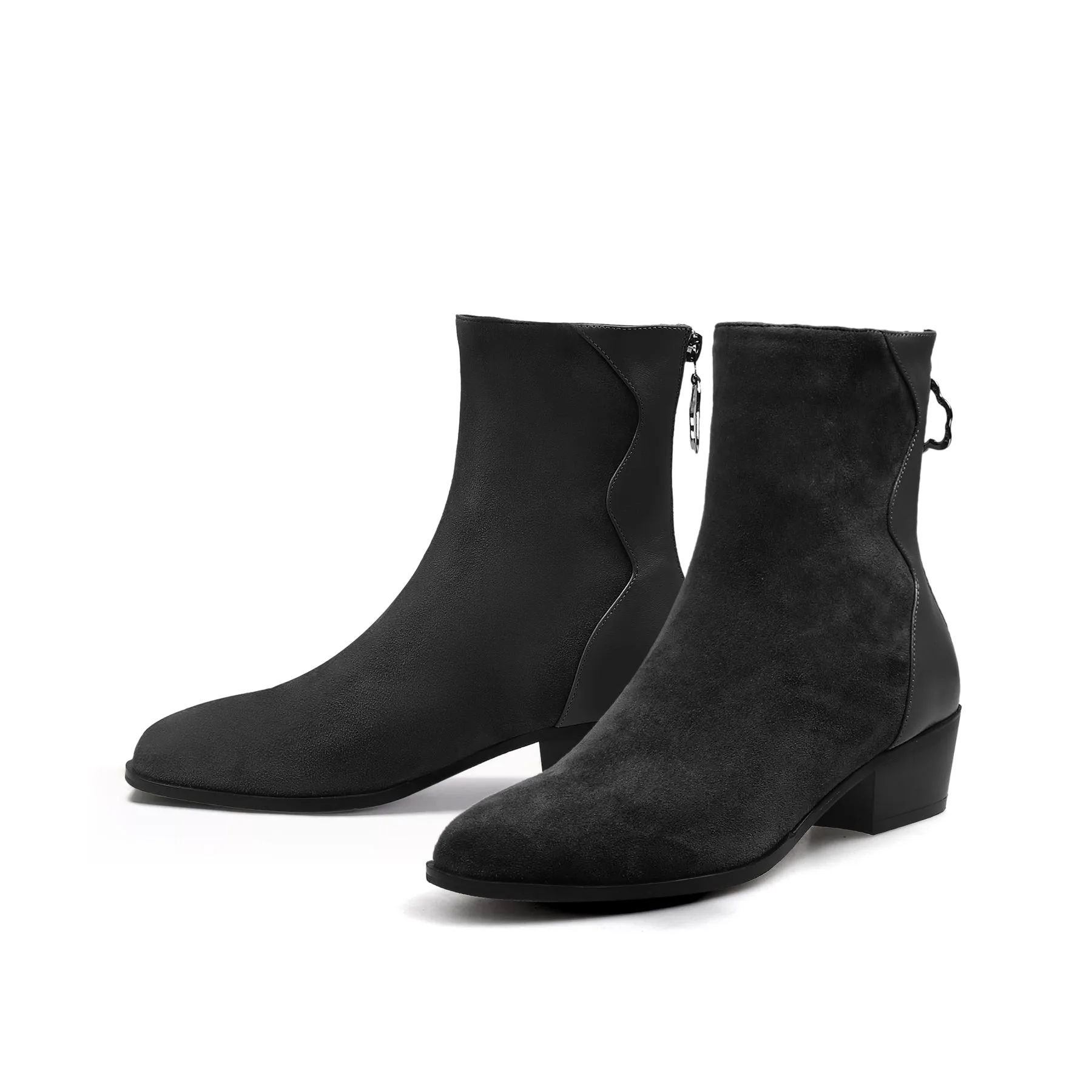 Suede Leather Ankle Boot - Black