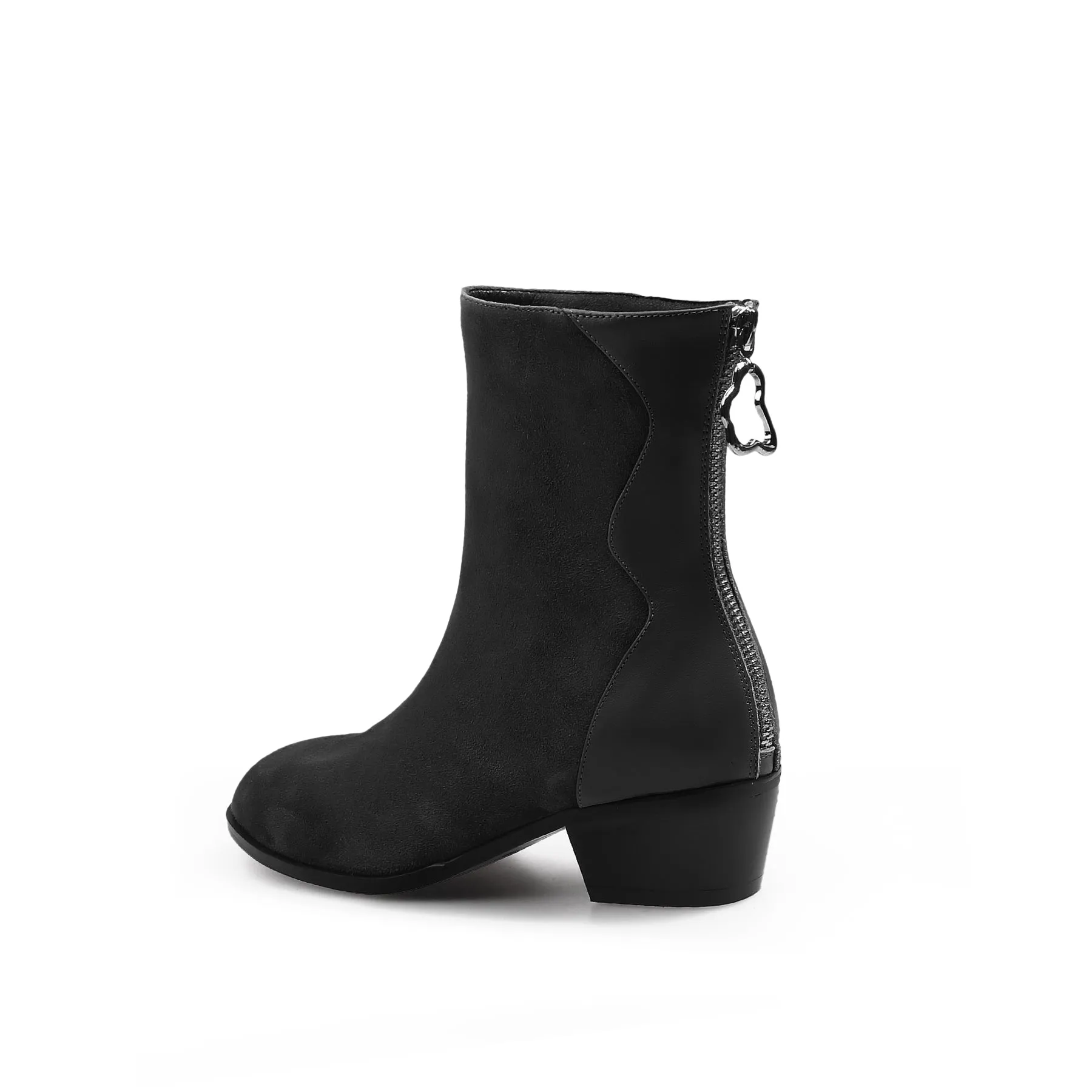 Suede Leather Ankle Boot - Black