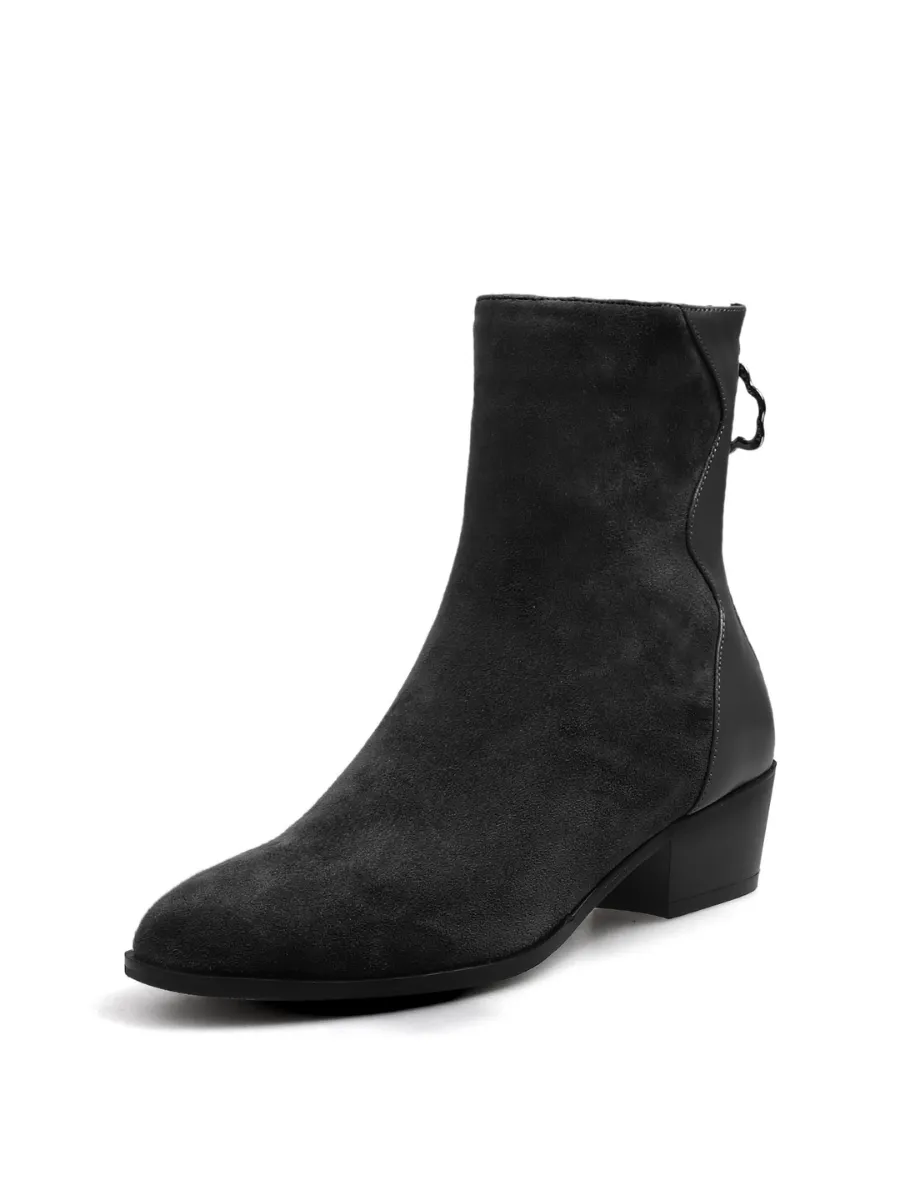Suede Leather Ankle Boot - Black